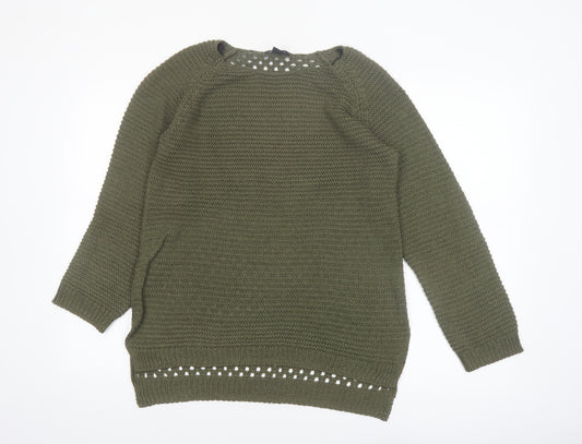 H&M Women’s Green Open-Knit Long Sleeve Pullover Jumper Size 12