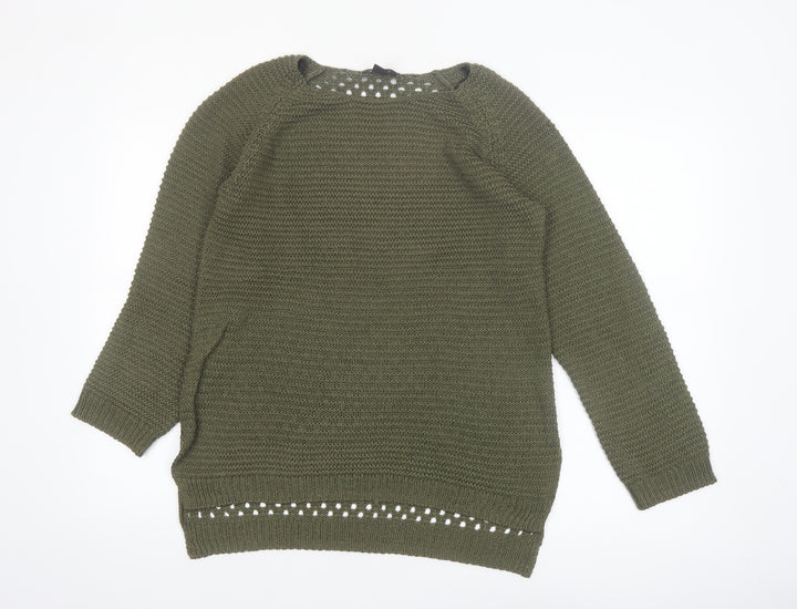 H&M Women’s Green Open-Knit Long Sleeve Pullover Jumper Size 12