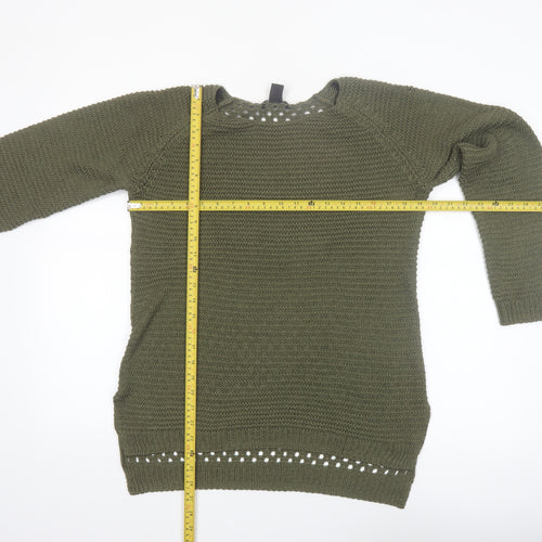 H&M Women’s Green Open-Knit Long Sleeve Pullover Jumper Size 12