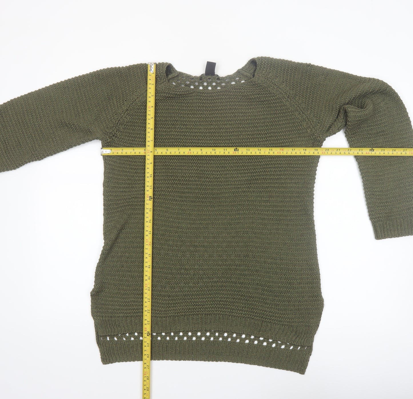 H&M Women’s Green Open-Knit Long Sleeve Pullover Jumper Size 12