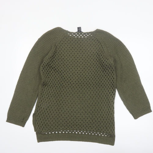 H&M Women’s Green Open-Knit Long Sleeve Pullover Jumper Size 12