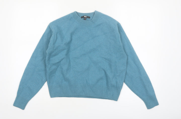 Uniqlo Women Blue Wool Crew Neck Jumper XS Classic Fit
