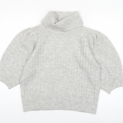 MNG Women’s Grey Roll Neck Wool Blend 3/4 Sleeve Jumper Size 12