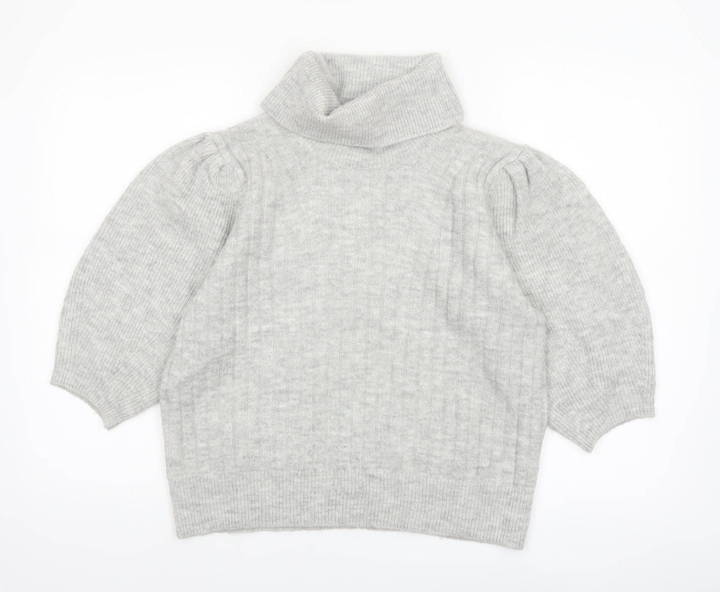 MNG Women’s Grey Roll Neck Wool Blend 3/4 Sleeve Jumper Size 12