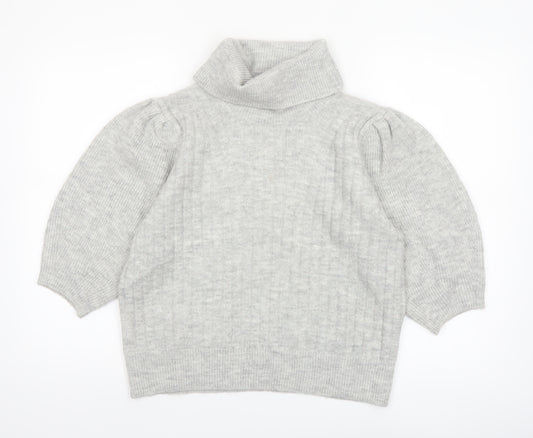 MNG Women’s Grey Roll Neck Wool Blend 3/4 Sleeve Jumper Size 12