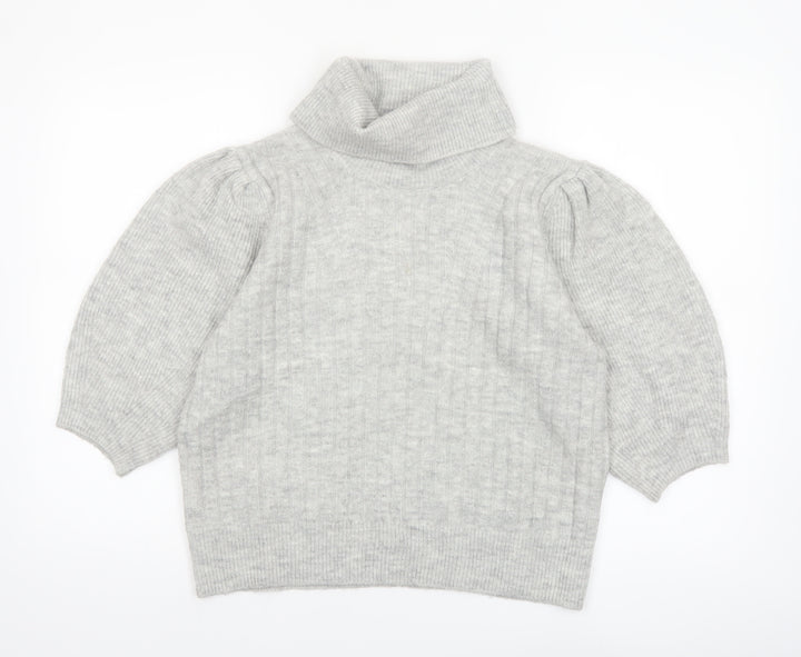 MNG Women’s Grey Roll Neck Wool Blend 3/4 Sleeve Jumper Size 12