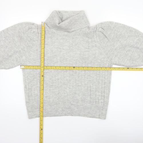 MNG Women’s Grey Roll Neck Wool Blend 3/4 Sleeve Jumper Size 12