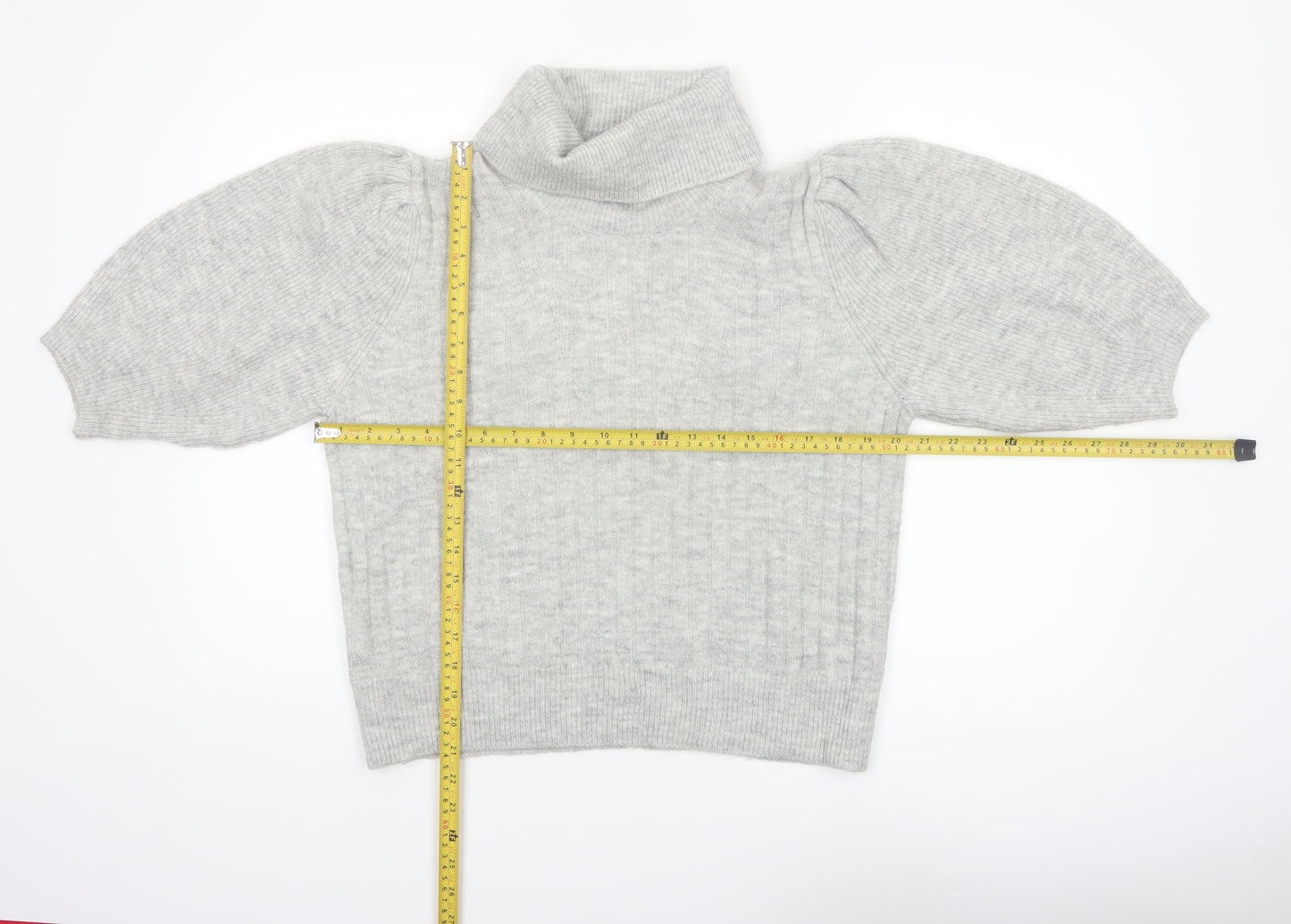 MNG Women’s Grey Roll Neck Wool Blend 3/4 Sleeve Jumper Size 12