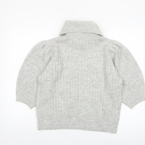 MNG Women’s Grey Roll Neck Wool Blend 3/4 Sleeve Jumper Size 12