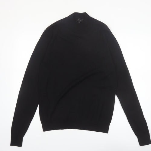 Jigsaw Mens Black Wool Mock Neck Jumper Size L Classic Knitwear