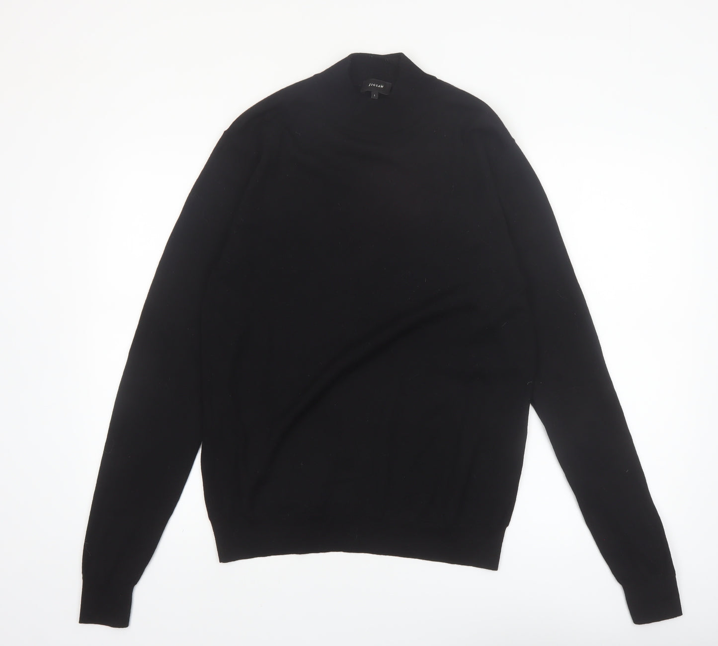 Jigsaw Mens Black Wool Mock Neck Jumper Size L Classic Knitwear