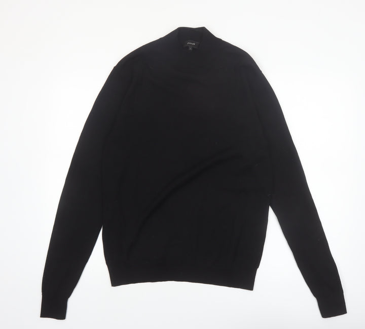 Jigsaw Mens Black Wool Mock Neck Jumper Size L Classic Knitwear