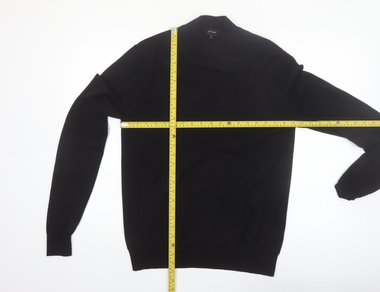 Jigsaw Mens Black Wool Mock Neck Jumper Size L Classic Knitwear