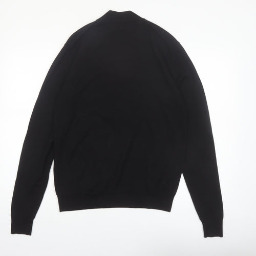Jigsaw Mens Black Wool Mock Neck Jumper Size L Classic Knitwear