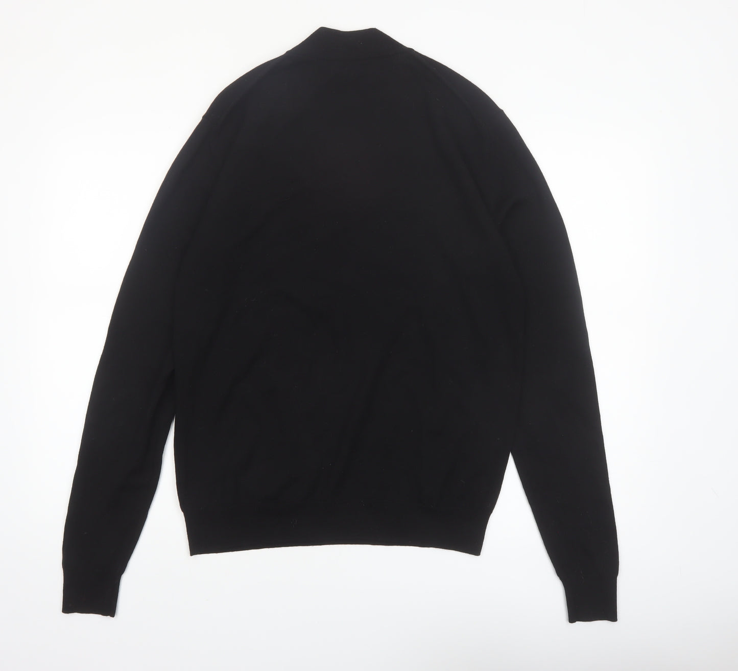 Jigsaw Mens Black Wool Mock Neck Jumper Size L Classic Knitwear