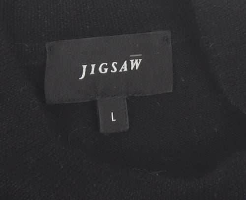 Jigsaw Mens Black Wool Mock Neck Jumper Size L Classic Knitwear