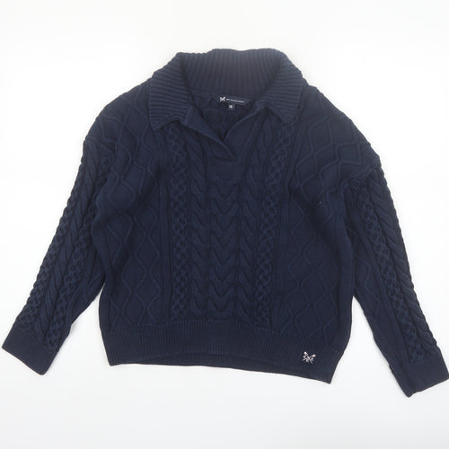 Crew Clothing Company Women’s Blue Cotton Collared Cable Knit Jumper Size 12