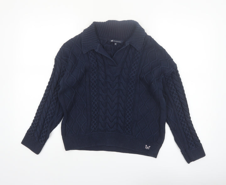 Crew Clothing Company Women’s Blue Cotton Collared Cable Knit Jumper Size 12