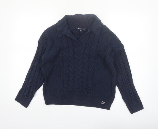 Crew Clothing Company Women’s Blue Cotton Collared Cable Knit Jumper Size 12