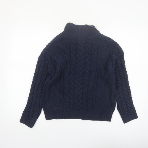 Crew Clothing Company Women’s Blue Cotton Collared Cable Knit Jumper Size 12