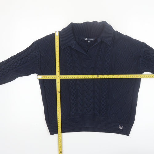 Crew Clothing Company Women’s Blue Cotton Collared Cable Knit Jumper Size 12