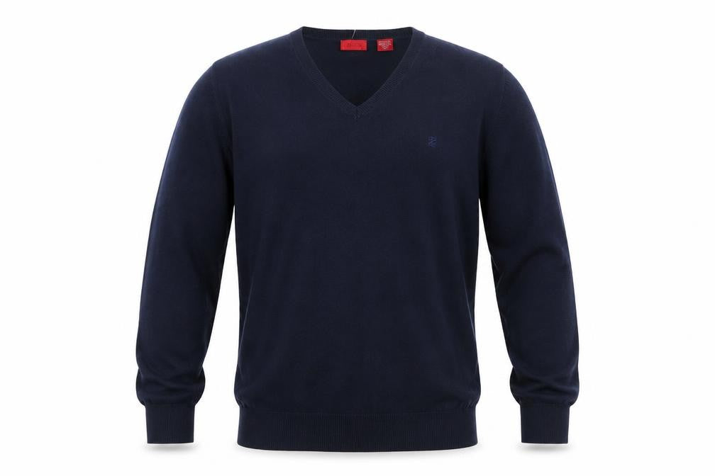 Front view of IZOD Men's Blue Cotton V-Neck jumper XL
