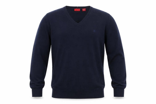 Front view of IZOD Men's Blue Cotton V-Neck jumper XL