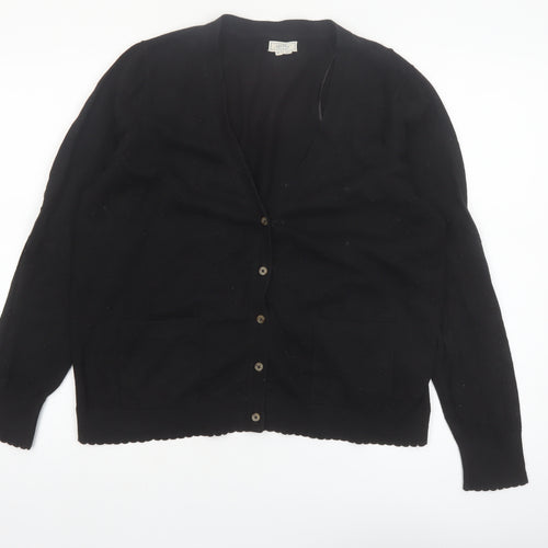 Fat Face Women Black Cotton Wool Cardigan UK 18 Long Sleeve Knitwear