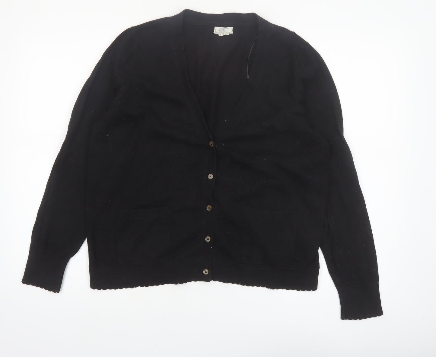 Fat Face Women Black Cotton Wool Cardigan UK 18 Long Sleeve Knitwear