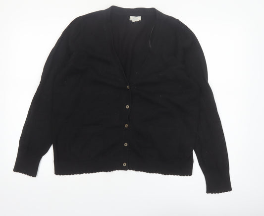 Fat Face Women Black Cotton Wool Cardigan UK 18 Long Sleeve Knitwear