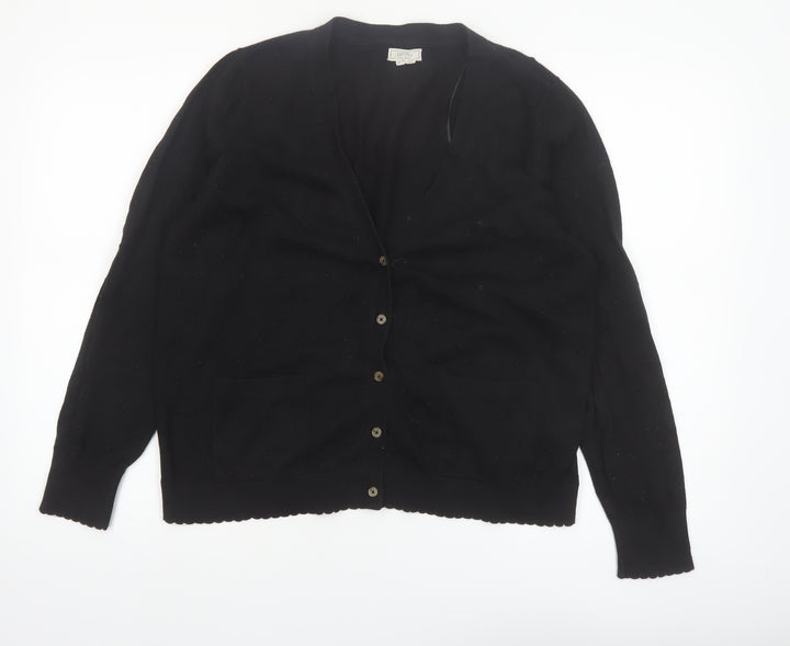Fat Face Women Black Cotton Wool Cardigan UK 18 Long Sleeve Knitwear