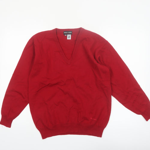 Pierre Cardin Men's Red Wool V-Neck Pullover Jumper L