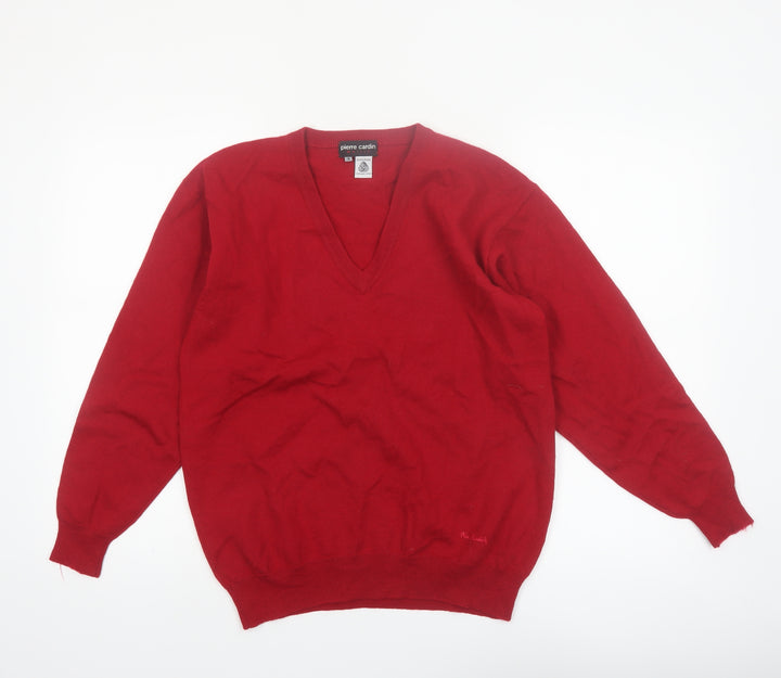 Pierre Cardin Men's Red Wool V-Neck Pullover Jumper L