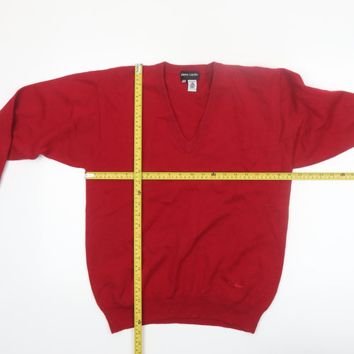 Pierre Cardin Men's Red Wool V-Neck Pullover Jumper L