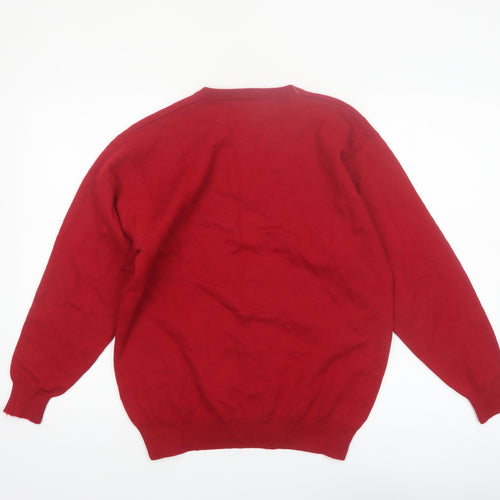 Pierre Cardin Men's Red Wool V-Neck Pullover Jumper L