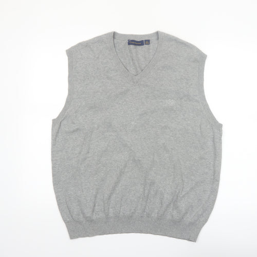 Club Room Men's Grey Cotton V-Neck Sleeveless Vest Jumper L
