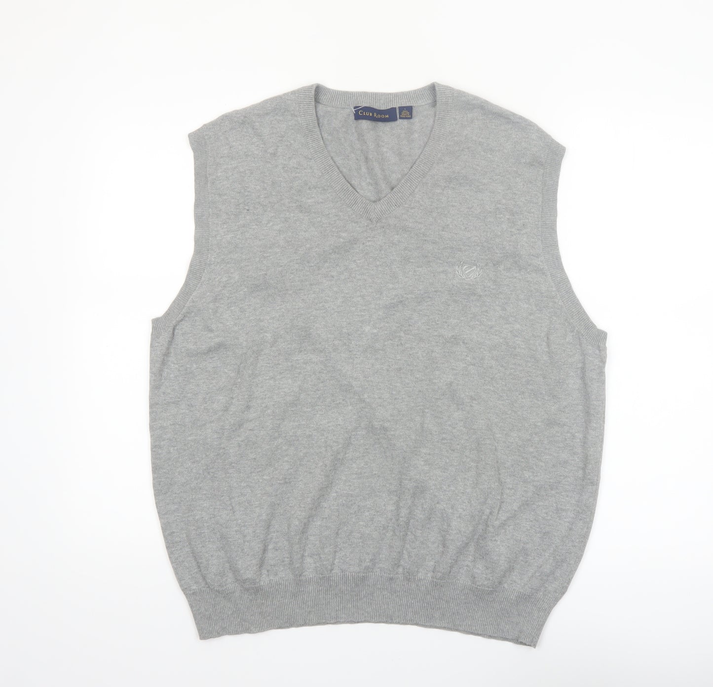 Club Room Men's Grey Cotton V-Neck Sleeveless Vest Jumper L