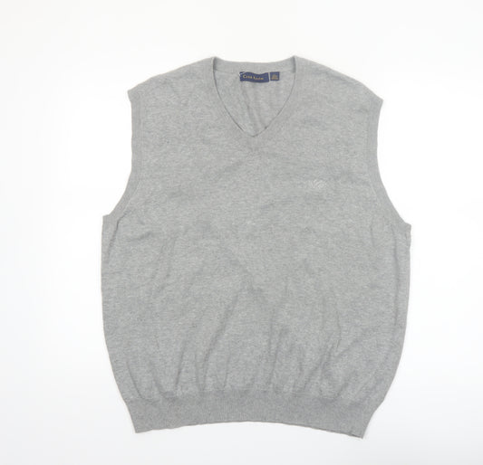 Club Room Men's Grey Cotton V-Neck Sleeveless Vest Jumper L