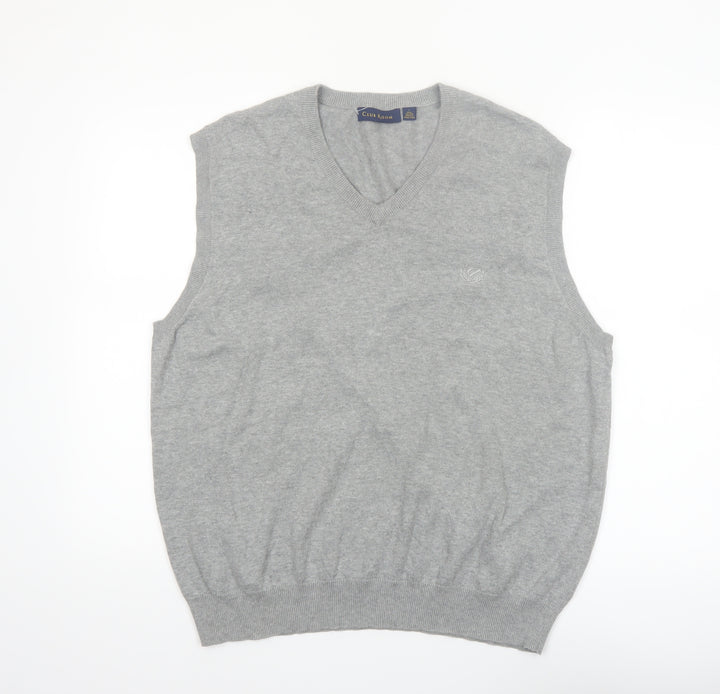 Club Room Men's Grey Cotton V-Neck Sleeveless Vest Jumper L