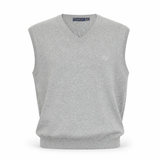 Front view of Club Room Men's Grey Cotton V-Neck Sleeveless Vest Jumper L
