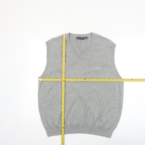 Club Room Men's Grey Cotton V-Neck Sleeveless Vest Jumper L