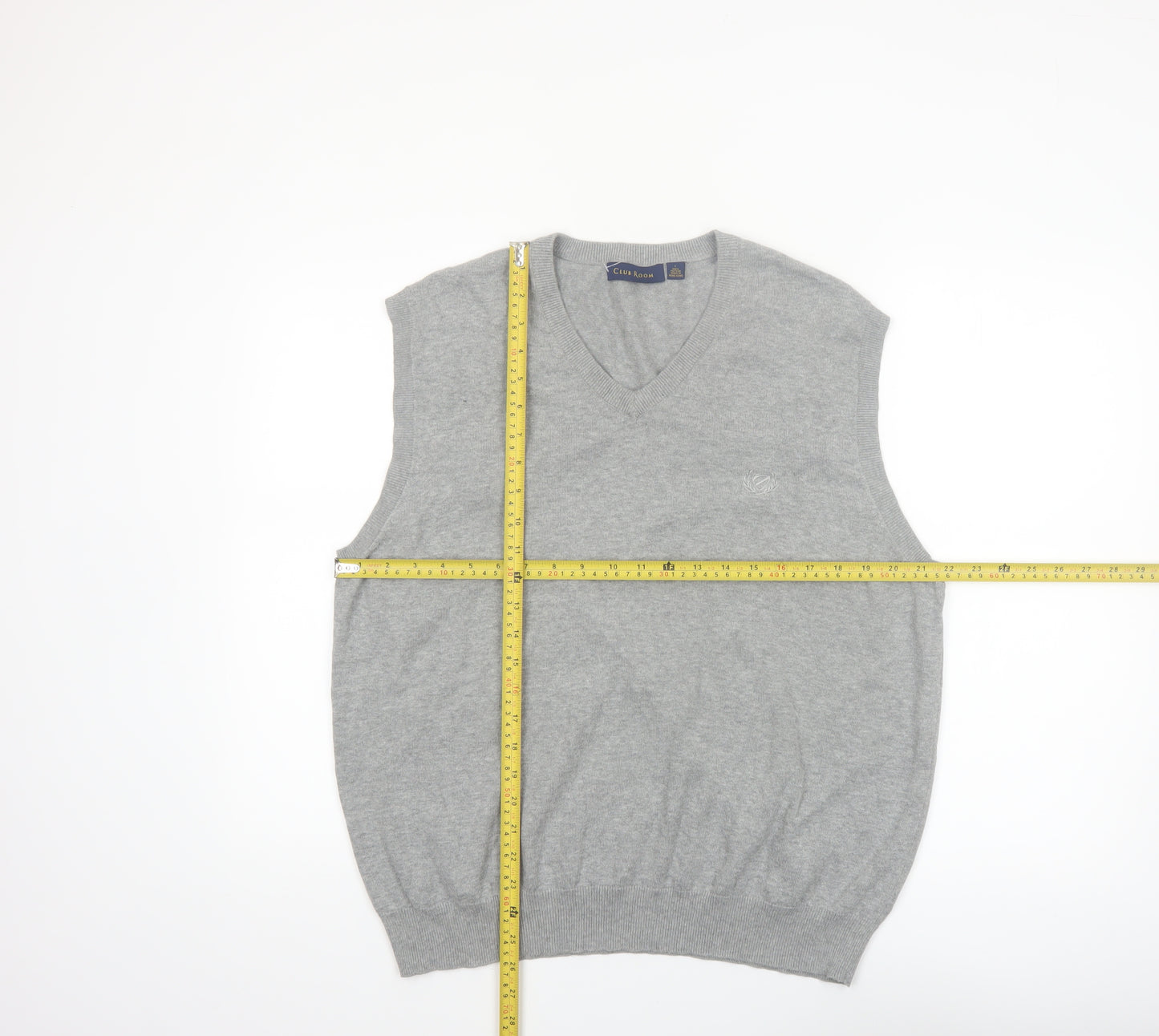Club Room Men's Grey Cotton V-Neck Sleeveless Vest Jumper L