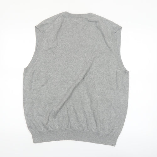Club Room Men's Grey Cotton V-Neck Sleeveless Vest Jumper L