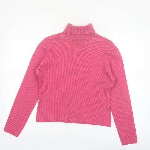 Laura Ashley Women’s Pink Roll Neck Cotton Blend Ribbed Jumper Size L