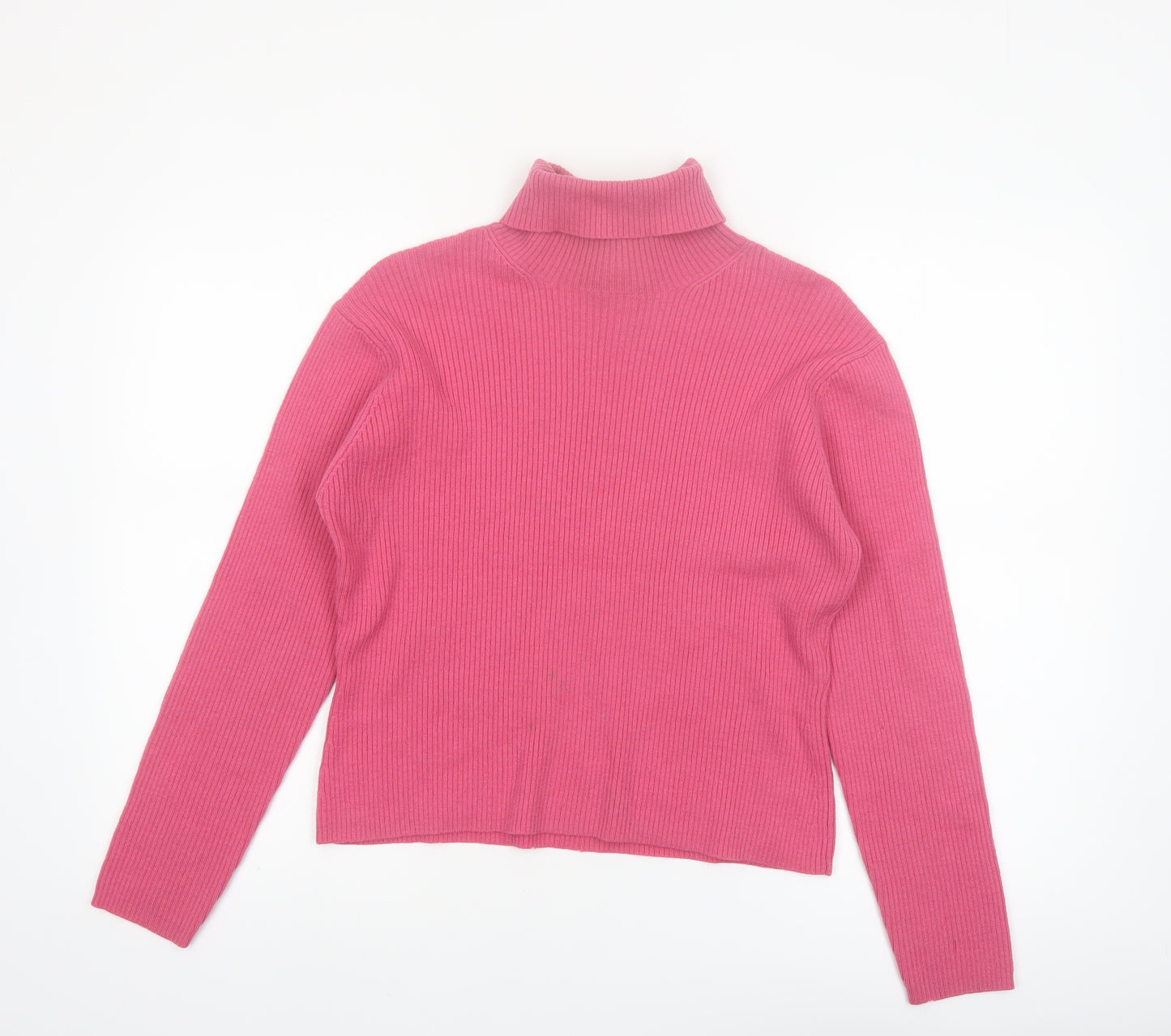 Laura Ashley Women’s Pink Roll Neck Cotton Blend Ribbed Jumper Size L