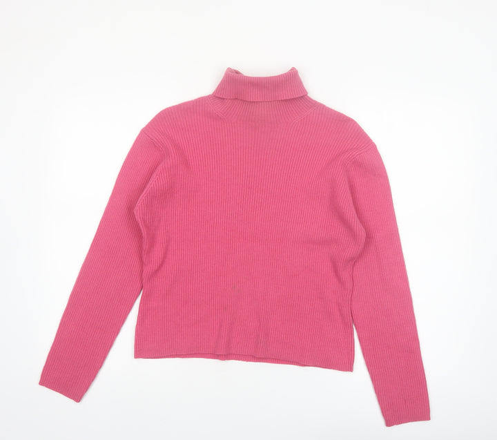 Laura Ashley Women’s Pink Roll Neck Cotton Blend Ribbed Jumper Size L