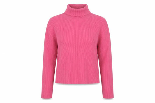 Front view of Laura Ashley Women’s Pink Roll Neck Cotton Blend Ribbed Jumper, size L