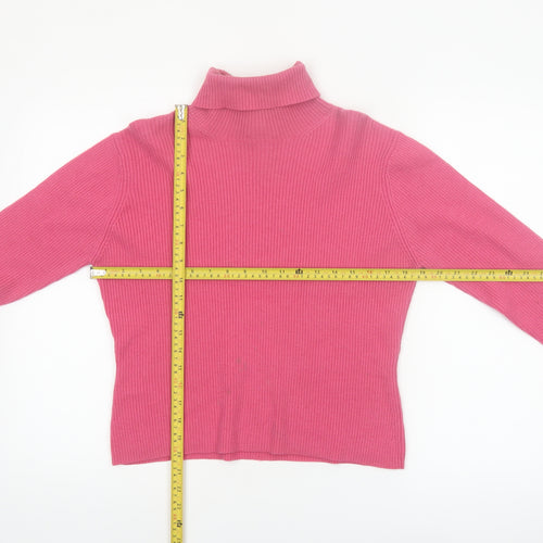 Laura Ashley Women’s Pink Roll Neck Cotton Blend Ribbed Jumper Size L