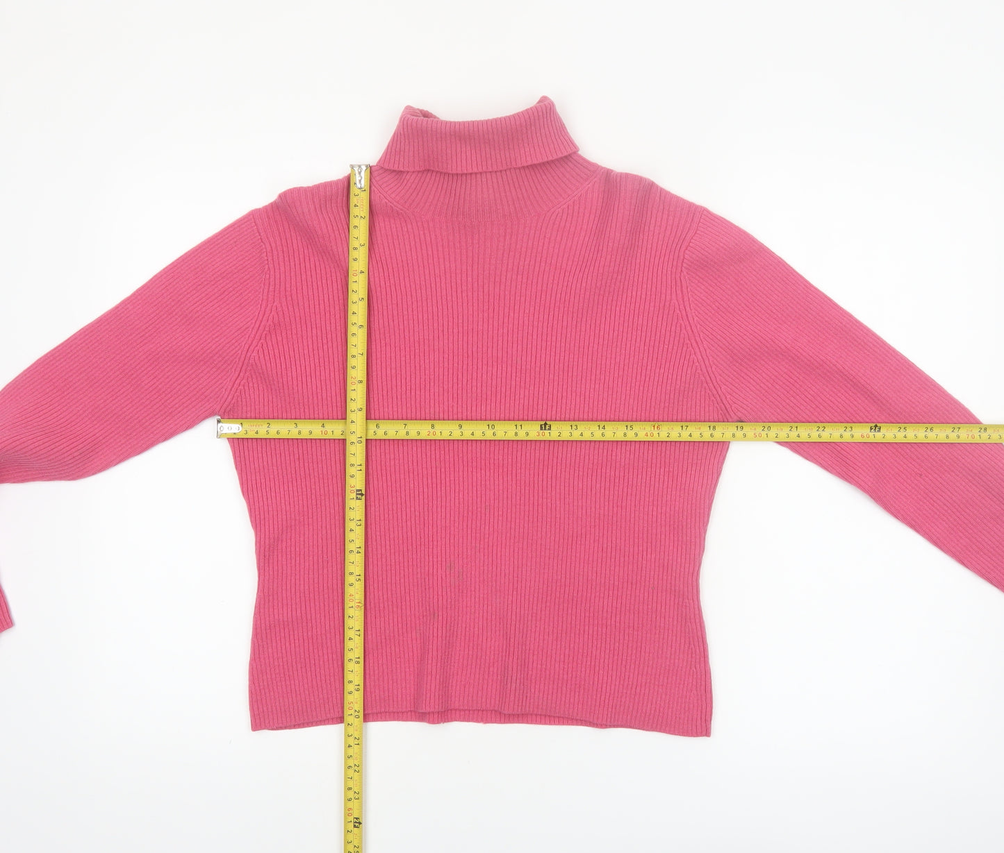 Laura Ashley Women’s Pink Roll Neck Cotton Blend Ribbed Jumper Size L