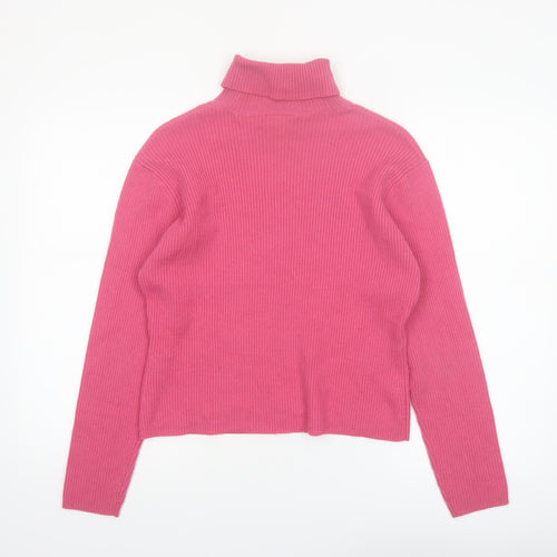 Laura Ashley Women’s Pink Roll Neck Cotton Blend Ribbed Jumper Size L